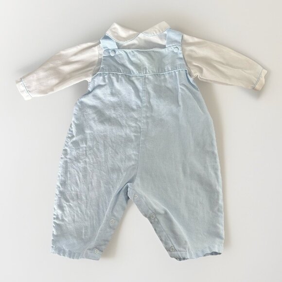 Petit Ami Blue Romper Overalls Style Suit Newborn Peter Pan Collar Heirloom - Picture 1 of 12